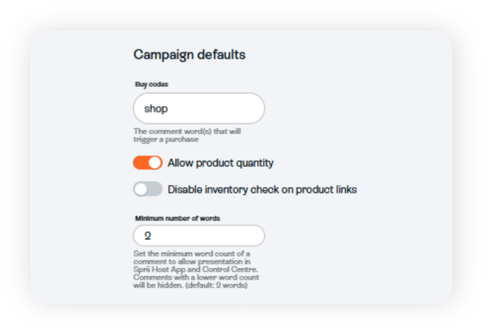 Campaign defaults