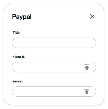 Paypal settings with blank Title, client ID and secret fields