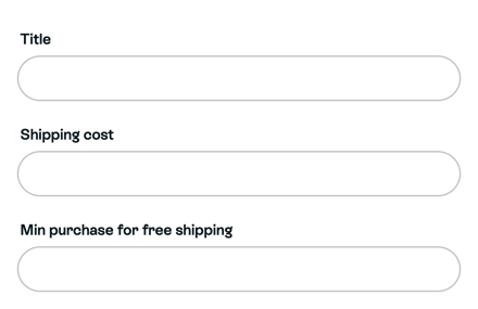Title, Shipping cost and Min purchase for free shipping fields